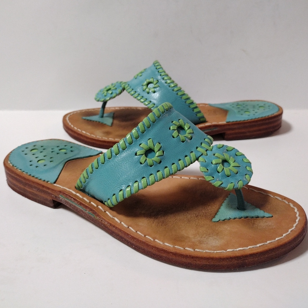 STEPHEN BONANNO Palm Beach Women's Leather Flat Thong Summer Sandals Teal 6.5 - Picture 6 of 10